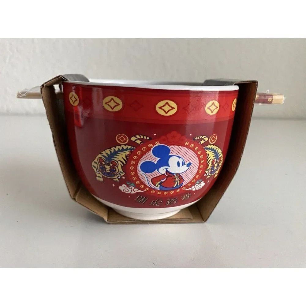 Disney Mickey Mouse Chinese New Year Ramen Bowl With Chopsticks‎ Noodle Bowl NEW